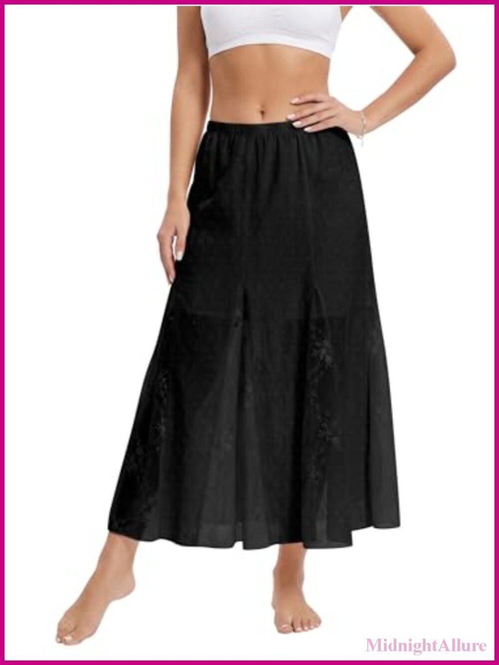 Women's Boho Floral Lace Maxi Skirt, Flowy A-Line Long Patchwork Skirt